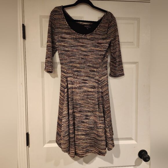 Signature by Robbie Bee stretchy black and tan fit and flare dress M - Picture 1 of 4